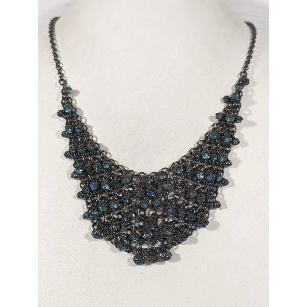 Lane Bryant Gunmetal Gray Blue Rhinestoneβ Bib Necklace Statement 22 In